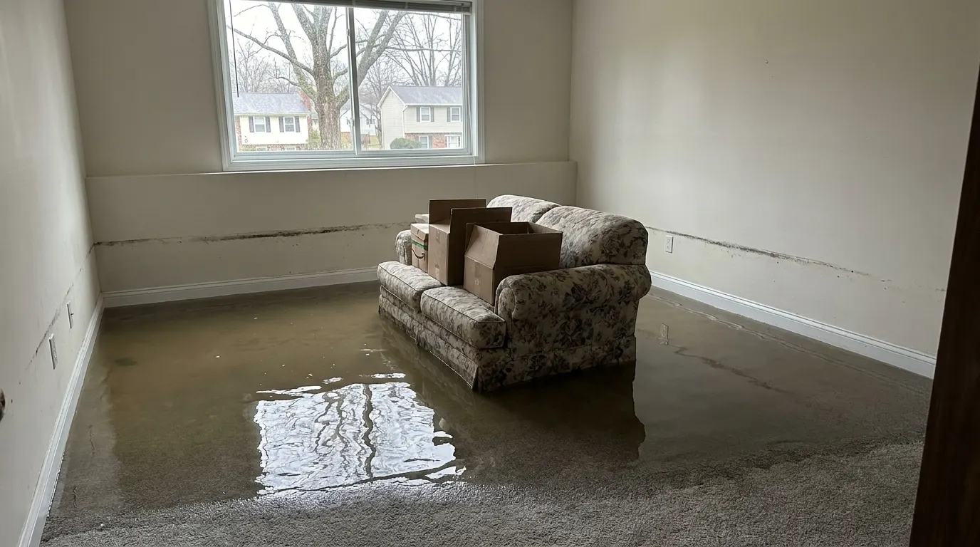 Basement flooded wall to wall before emergency water cleanup
