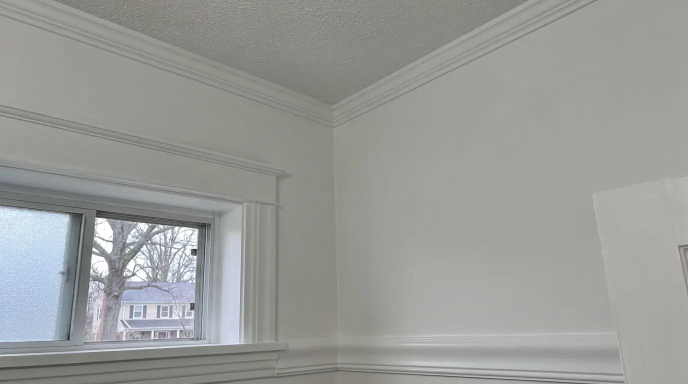 Same bathroom wall clean and repainted after mold remediation